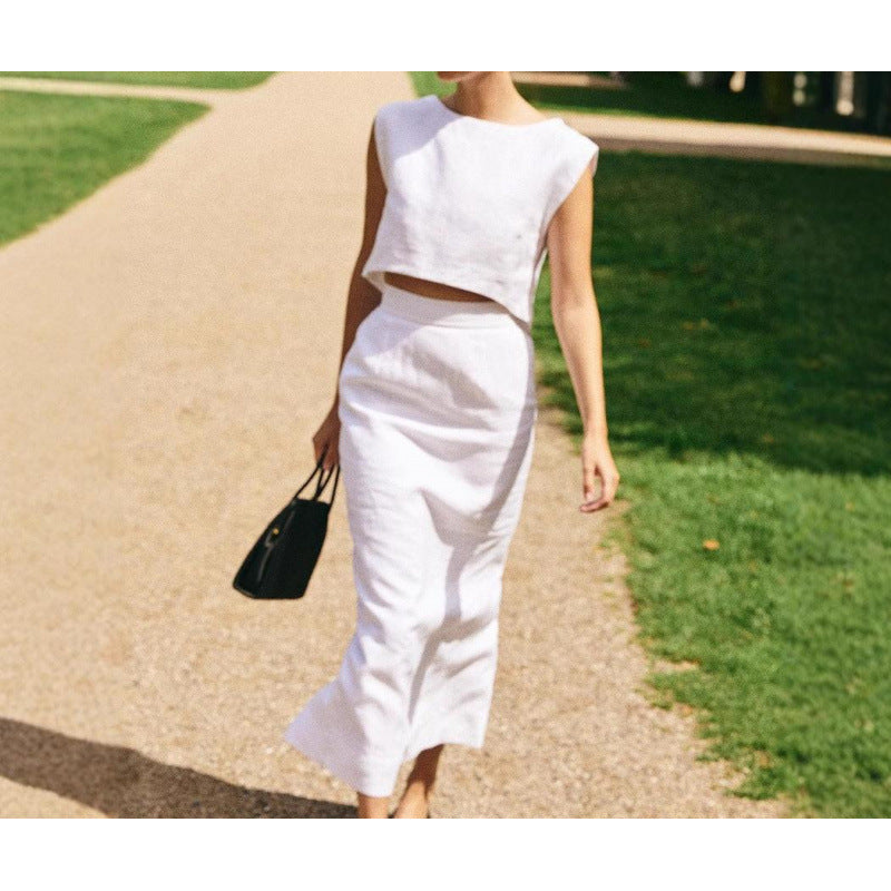 Cotton Linen Vest Skirt Women's Casual Suit