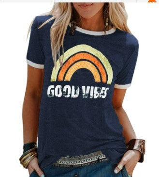 Women's Printed Round Neck Short Sleeve T-shirt