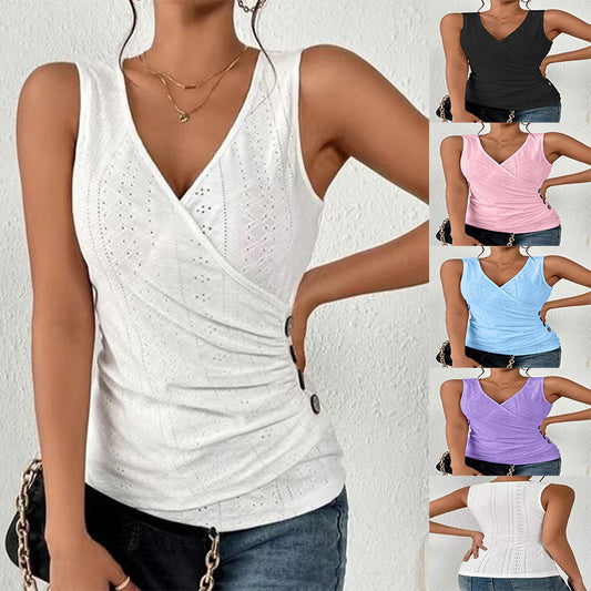 Women's Sexy Slim-fit Solid Color And V-neck Short-sleeved T-shirt