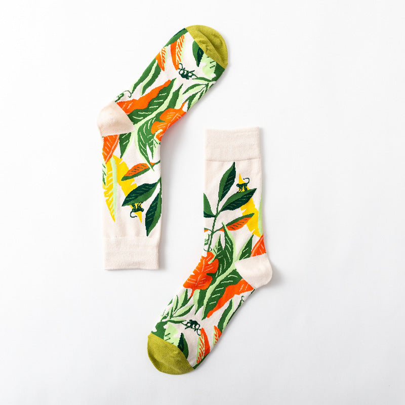 New Big Flower Plant Series Socks Cotton Couple Socks