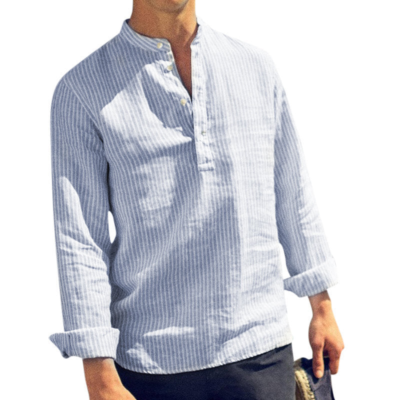 Men's Spring And Autumn Stripe Men's Casual Shirt