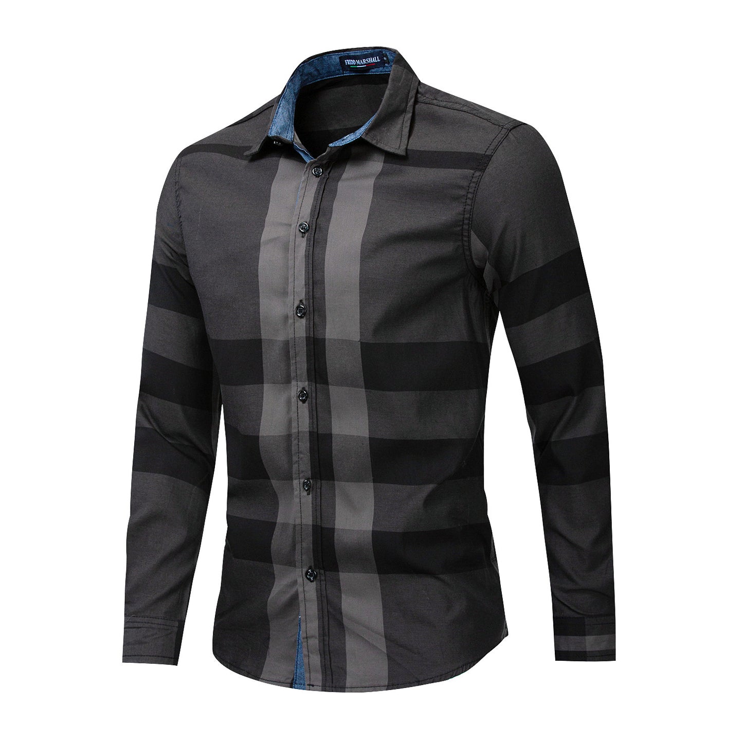 Men's Cotton Long Sleeve Color Matching Plaid Shirt