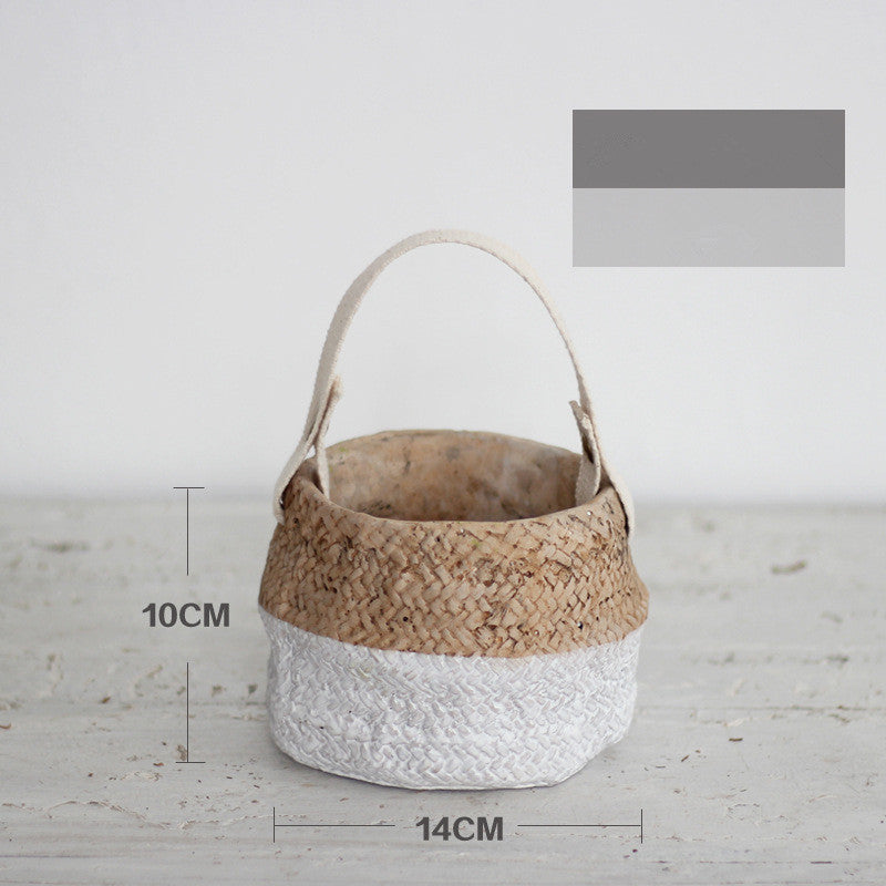 Imitation straw woven cement flower pot