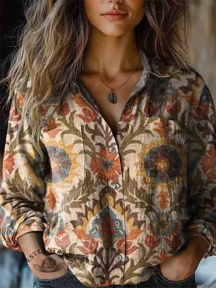 Women's Wear All-matching Printed Casual Lapel Shirt