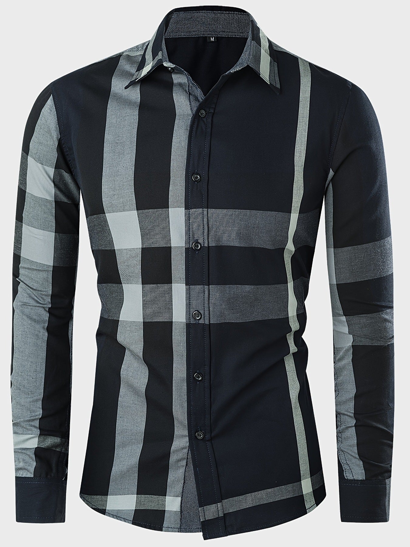 Men's Cotton Long Sleeve Color Matching Plaid Shirt