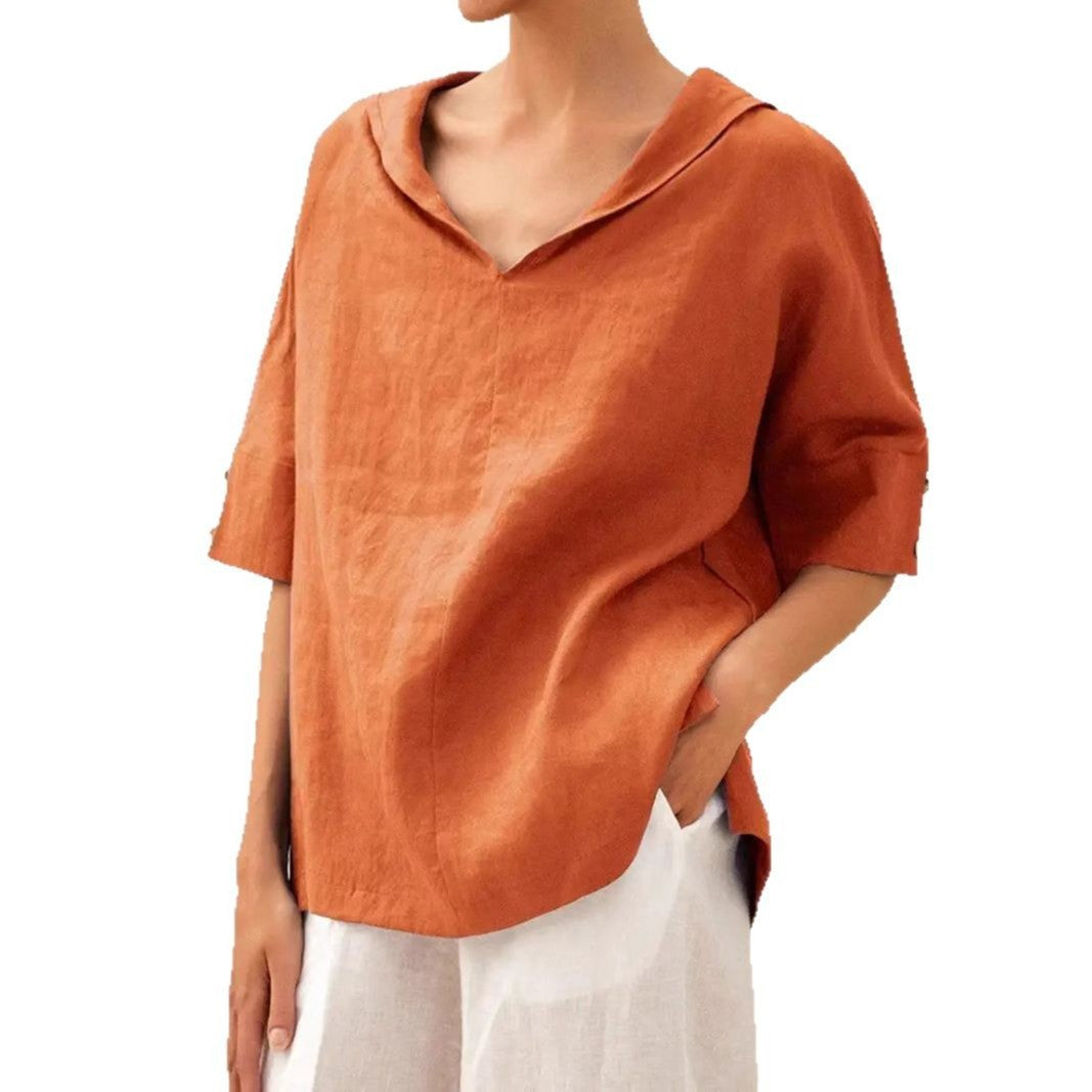 Cotton And Linen Relaxed-fit Hoodie Top T-shirt