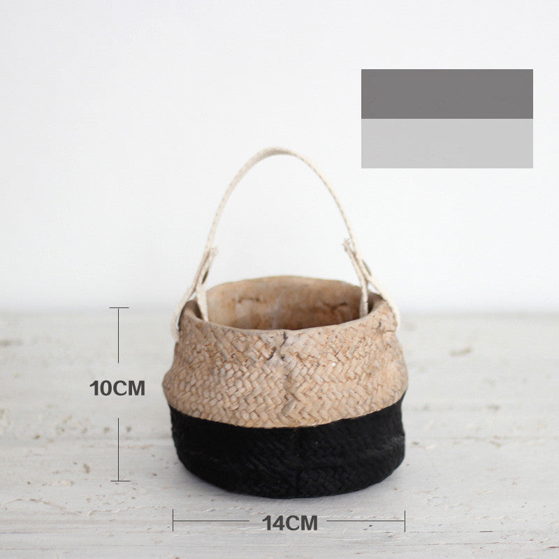 Imitation straw woven cement flower pot