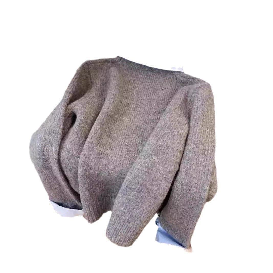 Puppy Cartoon Soft Glutinous Gray Fake Two Pieces Shirts Sweater