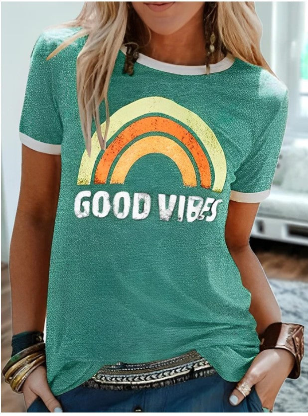 Women's Printed Round Neck Short Sleeve T-shirt