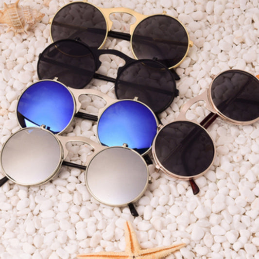 Retro Flip Cover Polarizer Men And Women General Sunglasses Metal Sunglasses