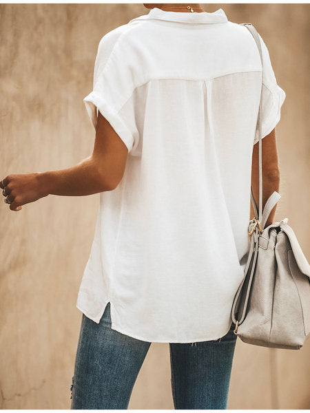 Solid color bat sleeve pocket shirt