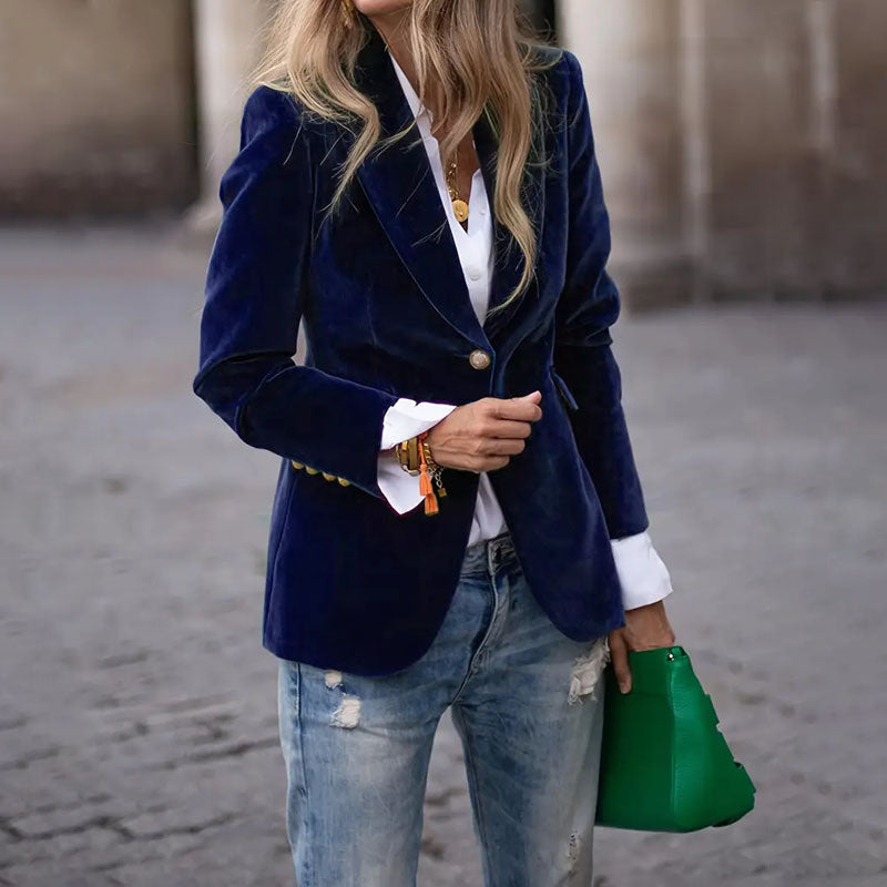 Gold Velvet Elegant Slim Fit Small Business Suit Coat