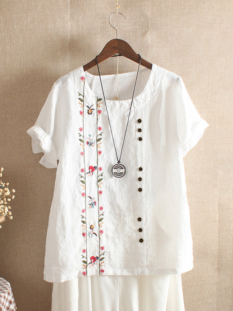 Embroidered loose short sleeves
