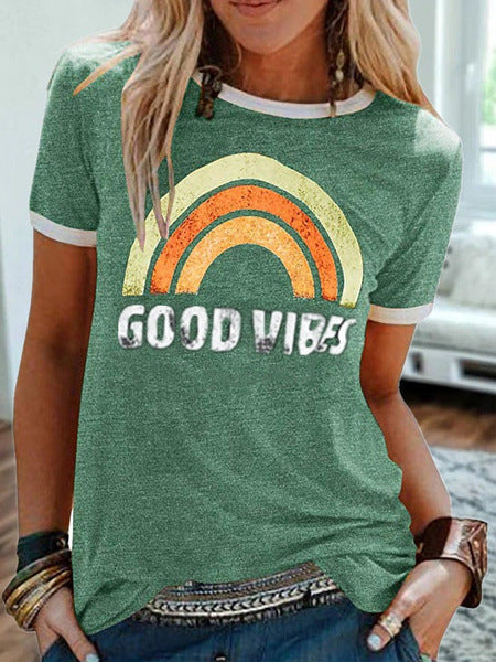 Women's Printed Round Neck Short Sleeve T-shirt