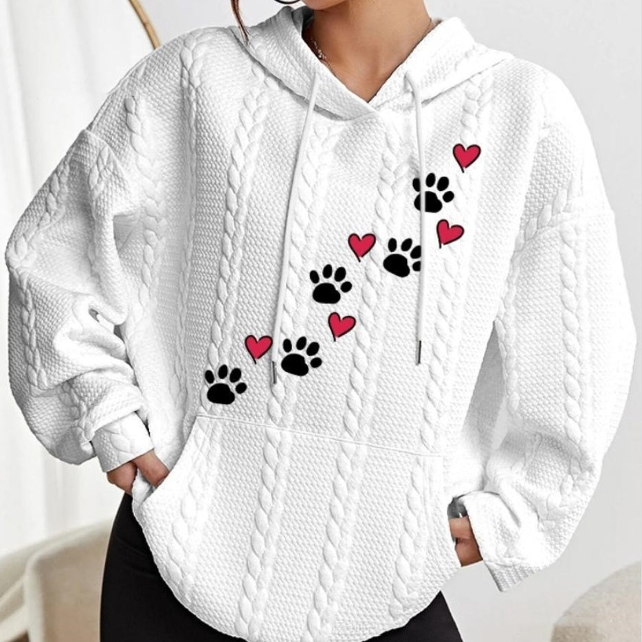 Women's Small Dog Paw Prints Heart Printing Twisted Hoodie