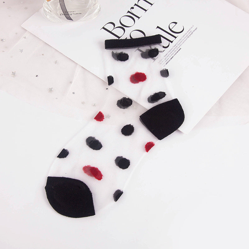 Women's Spring And Summer Transparent Thin Polka Dot Socks