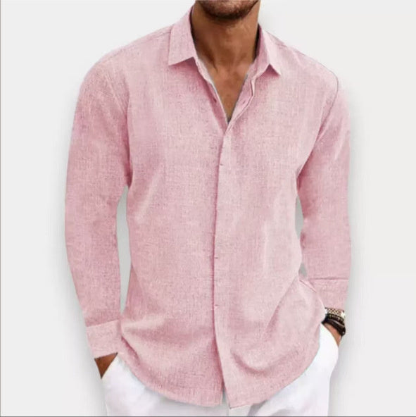 Long Sleeve T-shirt Undershirt Solid Color Long Sleeve Cotton Linen Shirt Men