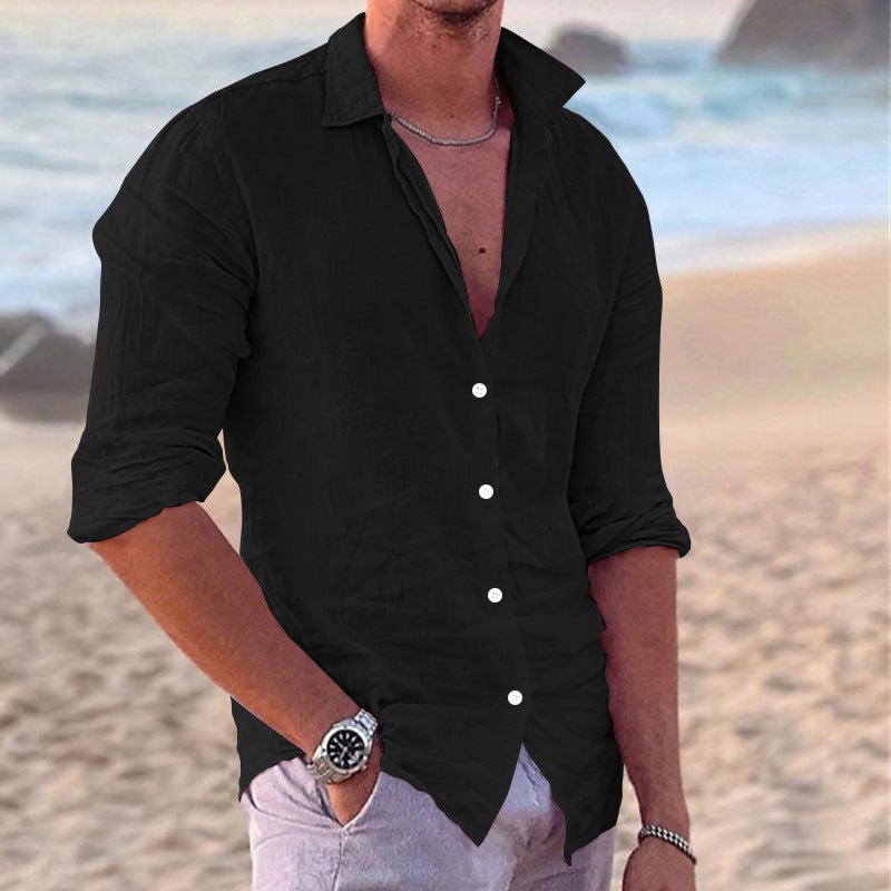 Men's Casual Fashion Cotton And Linen Slim-fit Shirt