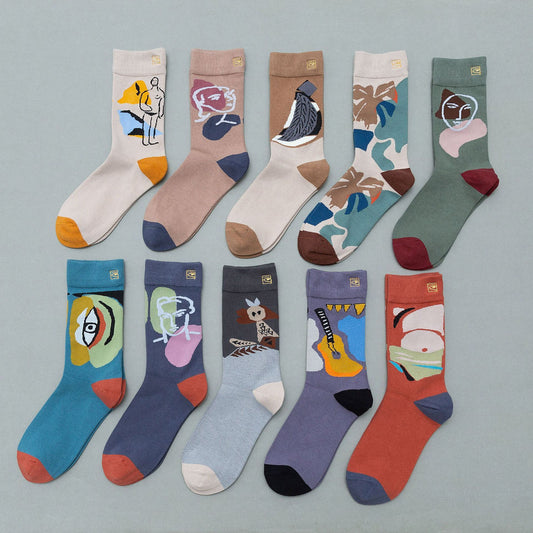 Personality contrast color graffiti character in tube socks Street style fashion cotton socks