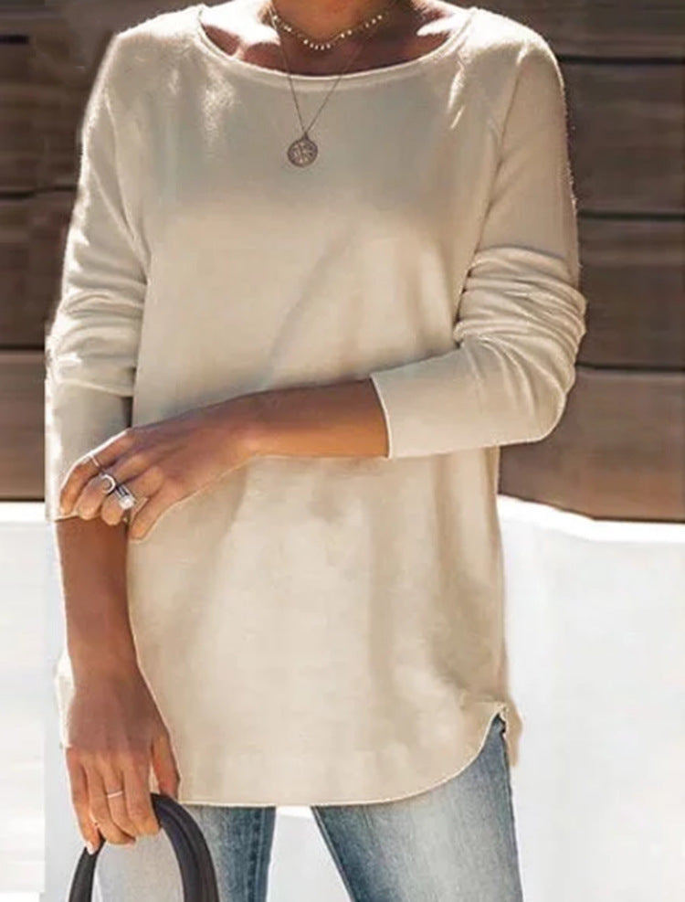 Round Neck Solid Color Casual Top