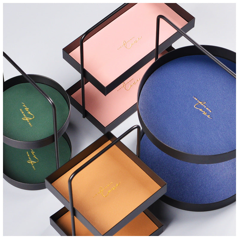 Double leather pad metal storage tray
