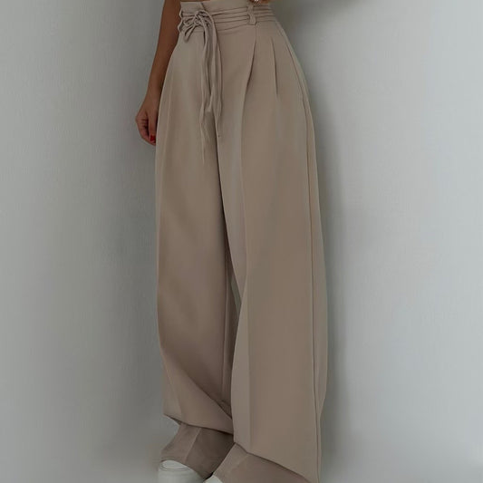 High Waist Lace Up Slim Fit Straight-leg Pants