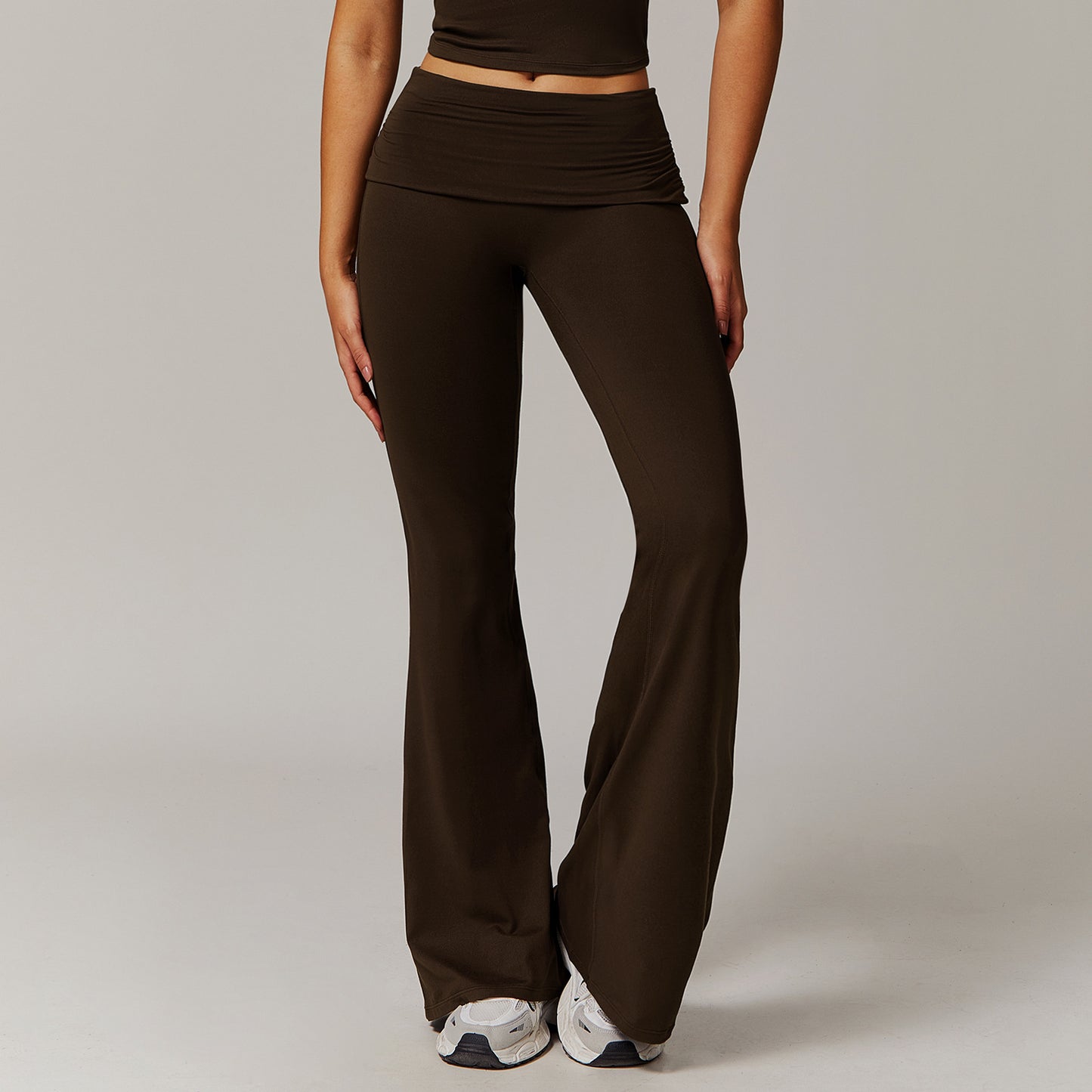 Wool Pleated Yoga Fold High Waist Running Sports Skinny Versatile Bell-bottom Pants Women