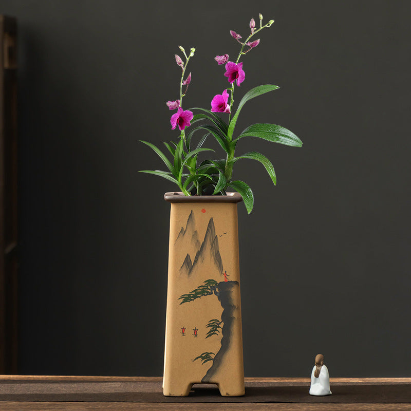 Purple Sand Retro Clivia Special Bonsai High Leg Plant Pot Home Indoor Desktop Decoration With Support