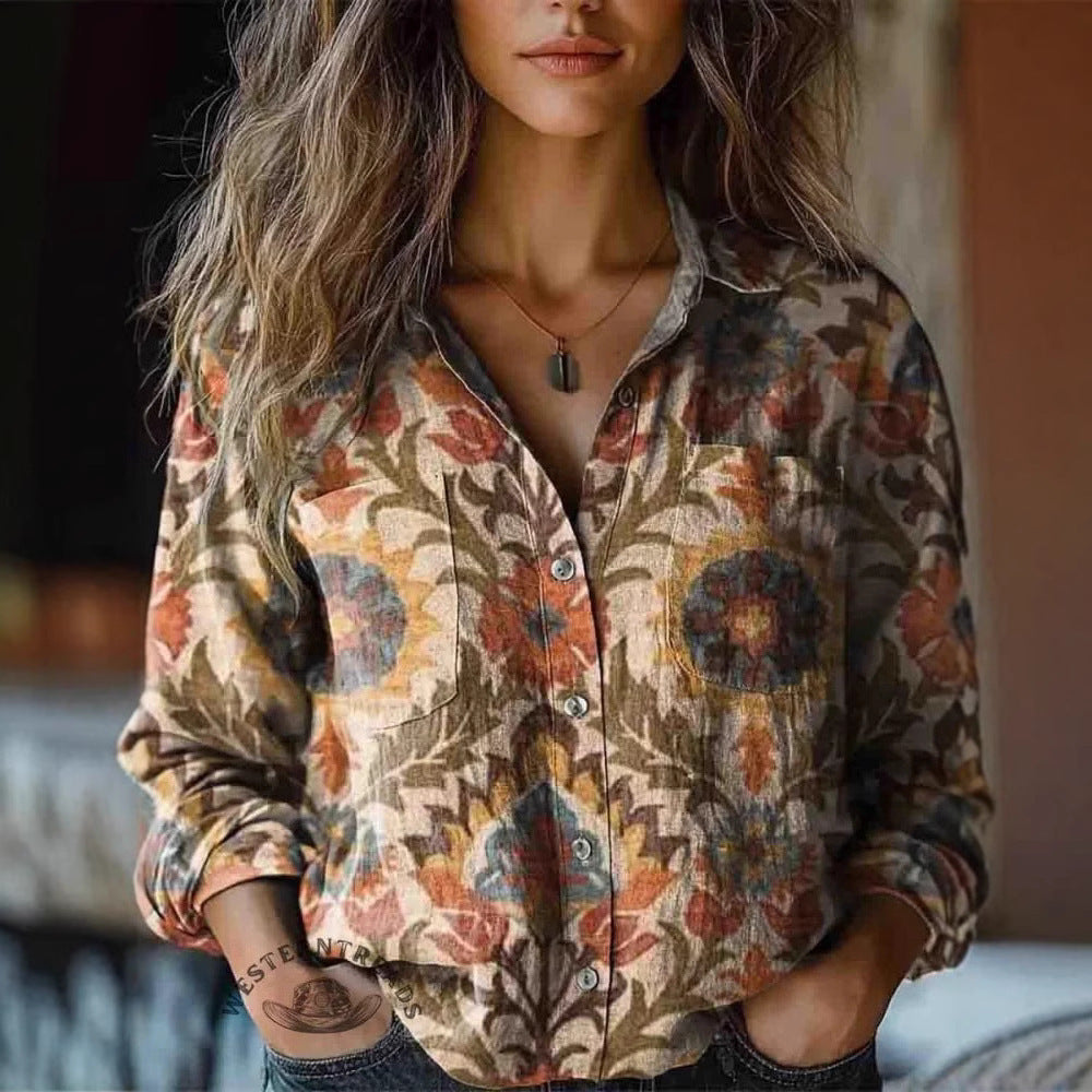 Women's Wear All-matching Printed Casual Lapel Shirt