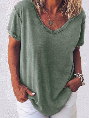 Solid Color V-Neck Women's Short-Sleeved T-Shirt