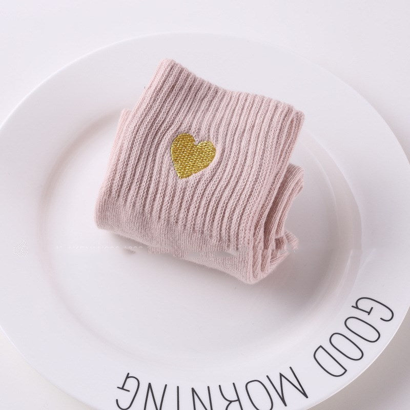 Hand-embroidered gold thread love women's socks