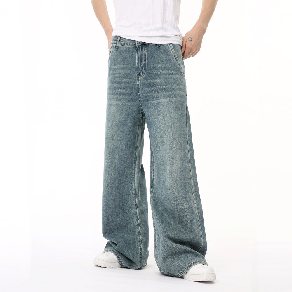 Draping Mop Wide Leg Loose Washed Jeans Tide