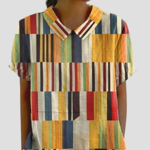 Printed Loose Casual Women's Lapel T-shirt
