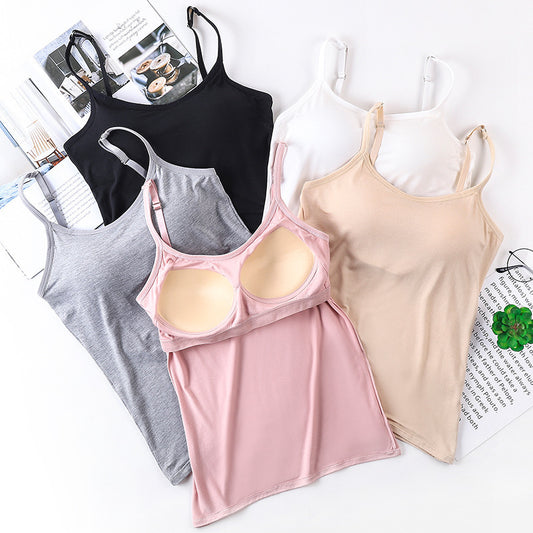One-piece With Chest Pad Wear-free Bra Wireless Spaghetti-strap Vest Women's Small Underwear Bandeau Base Adjustable Shoulder Strap