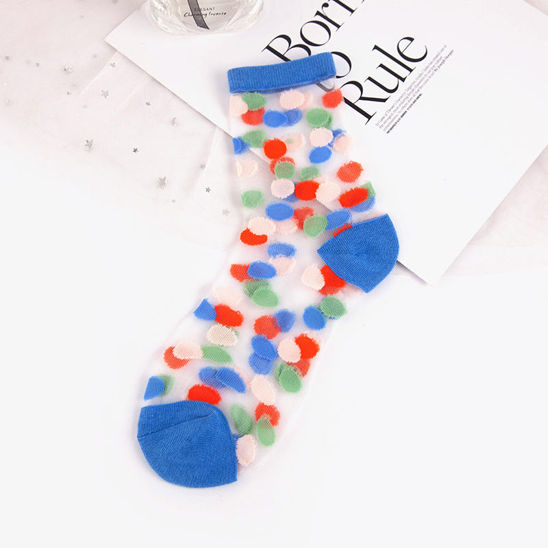 Women's Spring And Summer Transparent Thin Polka Dot Socks