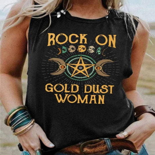 New Ladies Printed Tank Top Crew Neck Boho