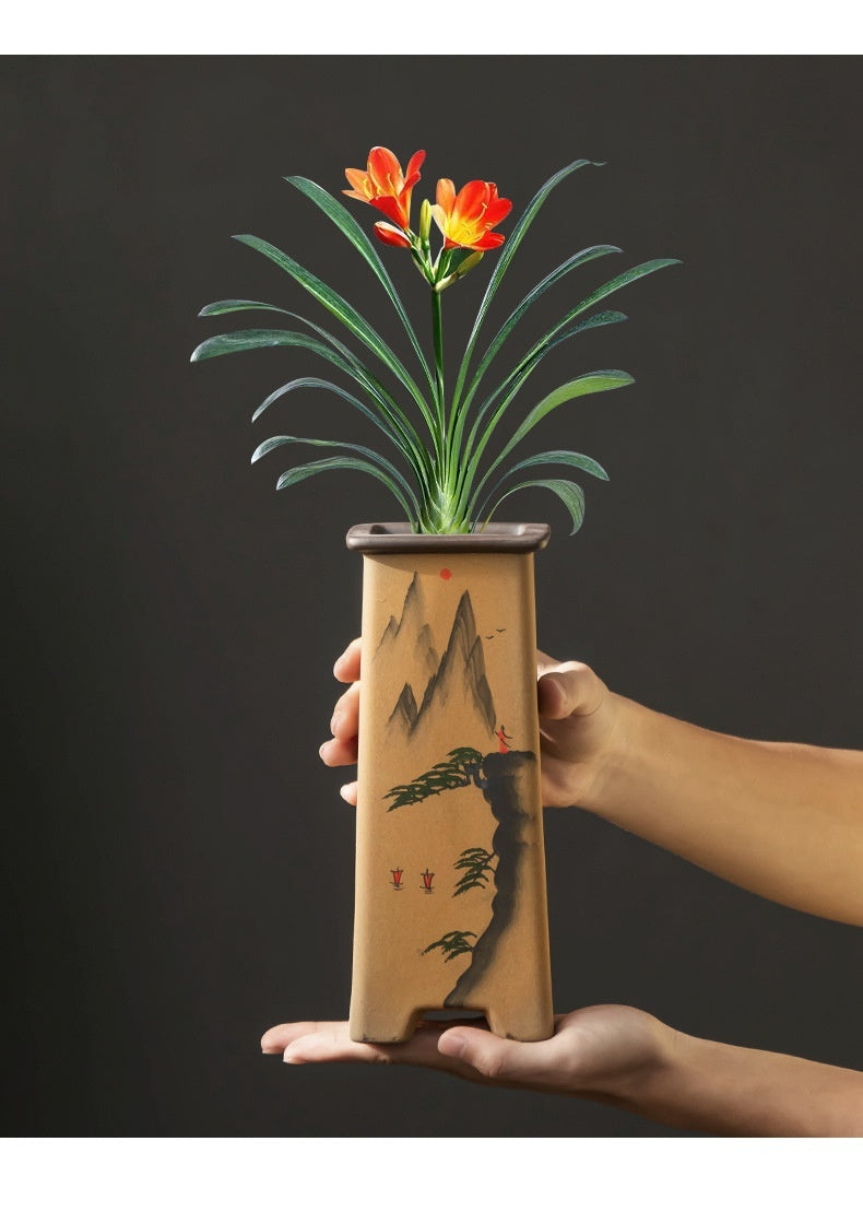 Purple Sand Retro Clivia Special Bonsai High Leg Plant Pot Home Indoor Desktop Decoration With Support