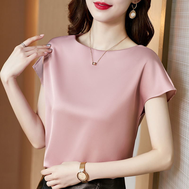 Satin Short-sleeved T-shirt Top High-end Bottoming Shirt Women
