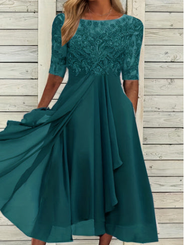 Chiffon Stitching Lace Hollow-out Dress Bridesmaid Evening Dress Women's Dress