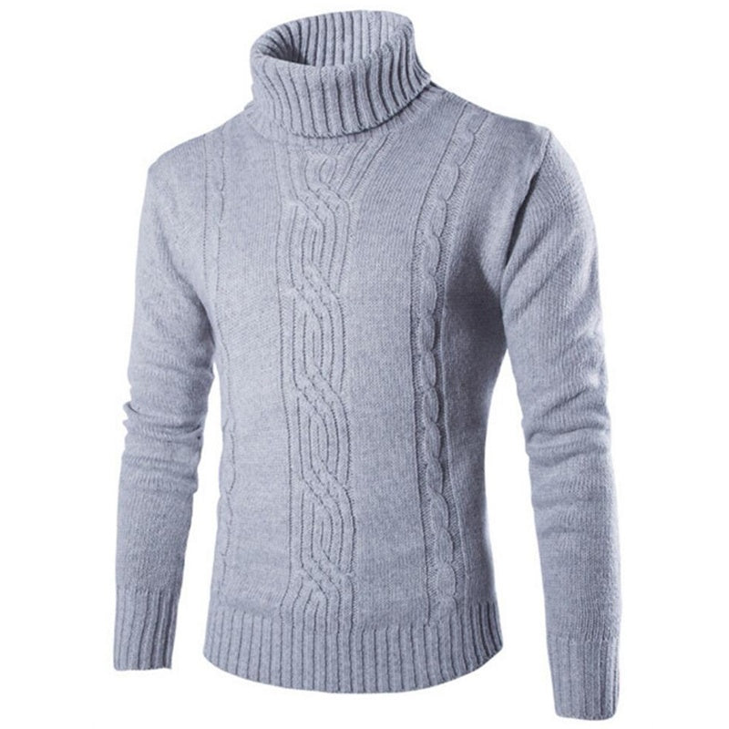Men's Turtleneck Lapel Pullover Sweater Korean Fashion Trend Pure Color Pullover Sweater