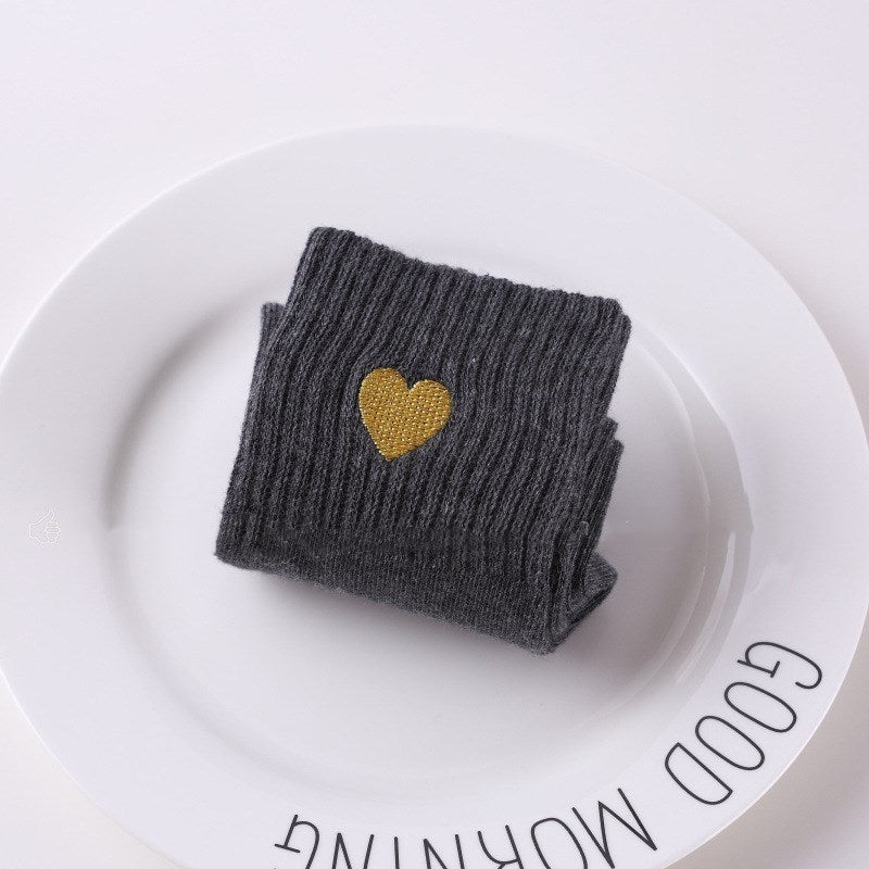 Hand-embroidered gold thread love women's socks