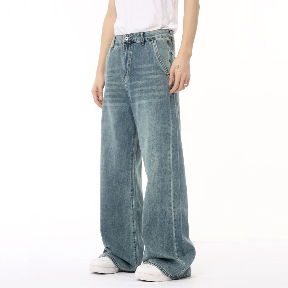 Draping Mop Wide Leg Loose Washed Jeans Tide