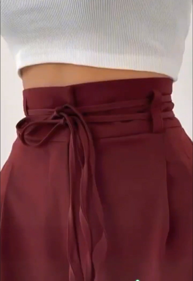 High Waist Lace Up Slim Fit Straight-leg Pants