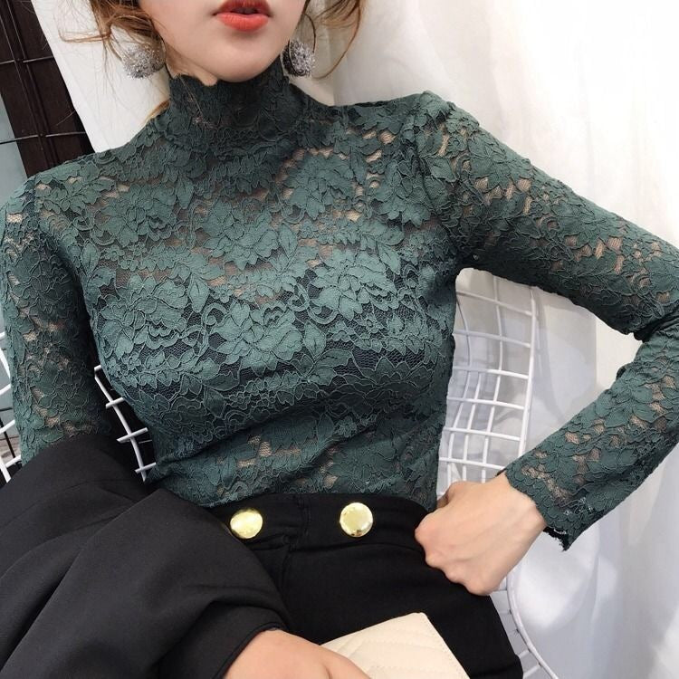 Half high collar lace bottoming shirt