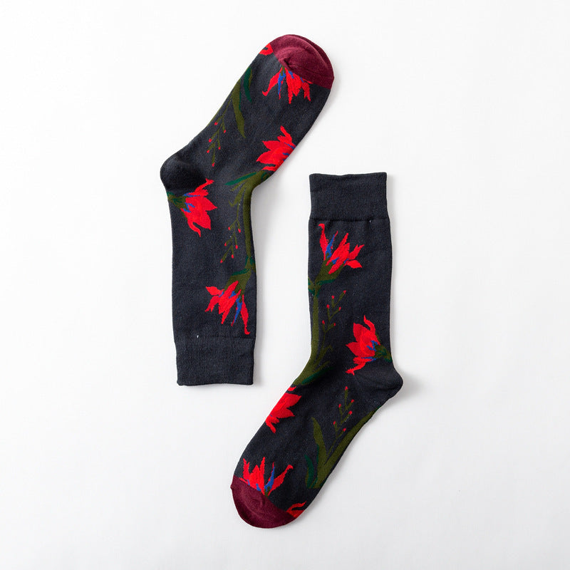 New Big Flower Plant Series Socks Cotton Couple Socks