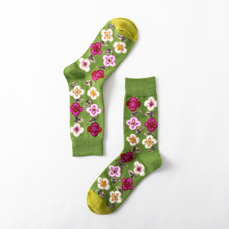 New Big Flower Plant Series Socks Cotton Couple Socks