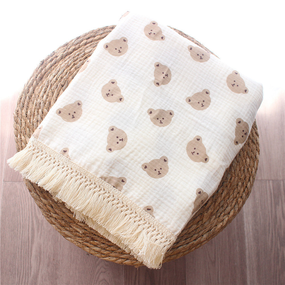 Children's Cotton Bear Tassel Baby Stroller Cover Blanket Summer Air Conditioning Duvet Baby