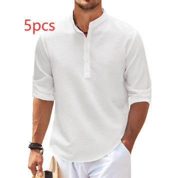 Men's Casual Shirt Long Sleeve Stand Collar Solid Color Shirt Mens Clothing