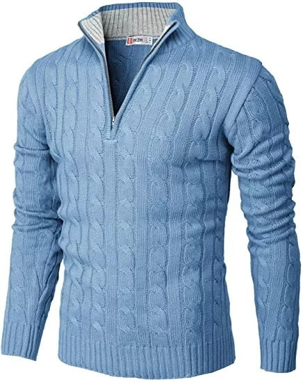 Men's Knitted Zippered Mock-neck Polo Sweater