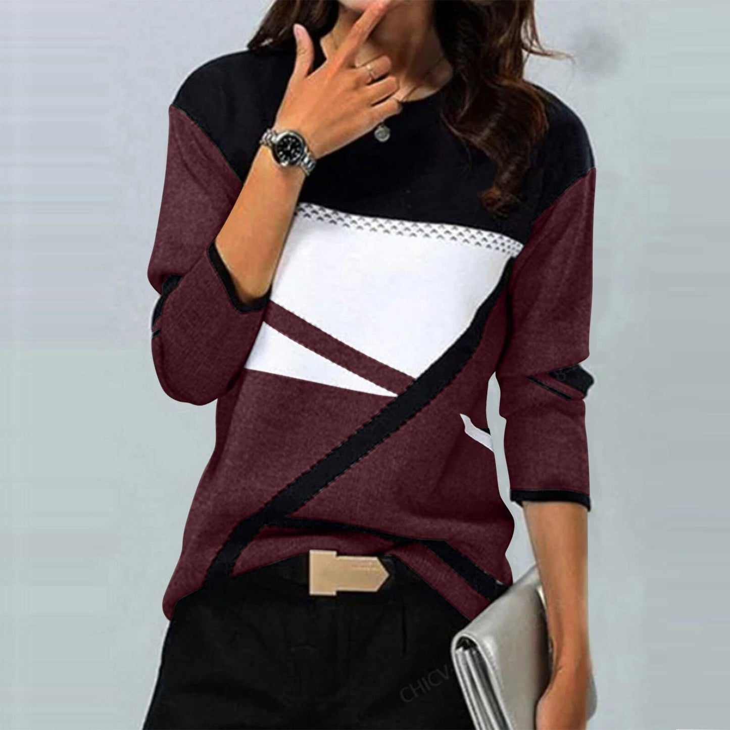 Casual Striped Long Sleeve Round Neck T-shirt